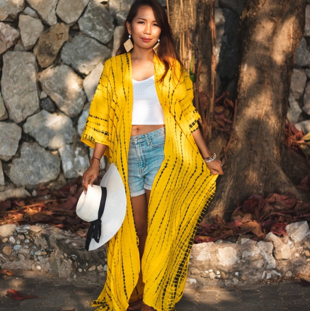 NWT Thaluta Yellow Long Kimono Robe Tie Dye